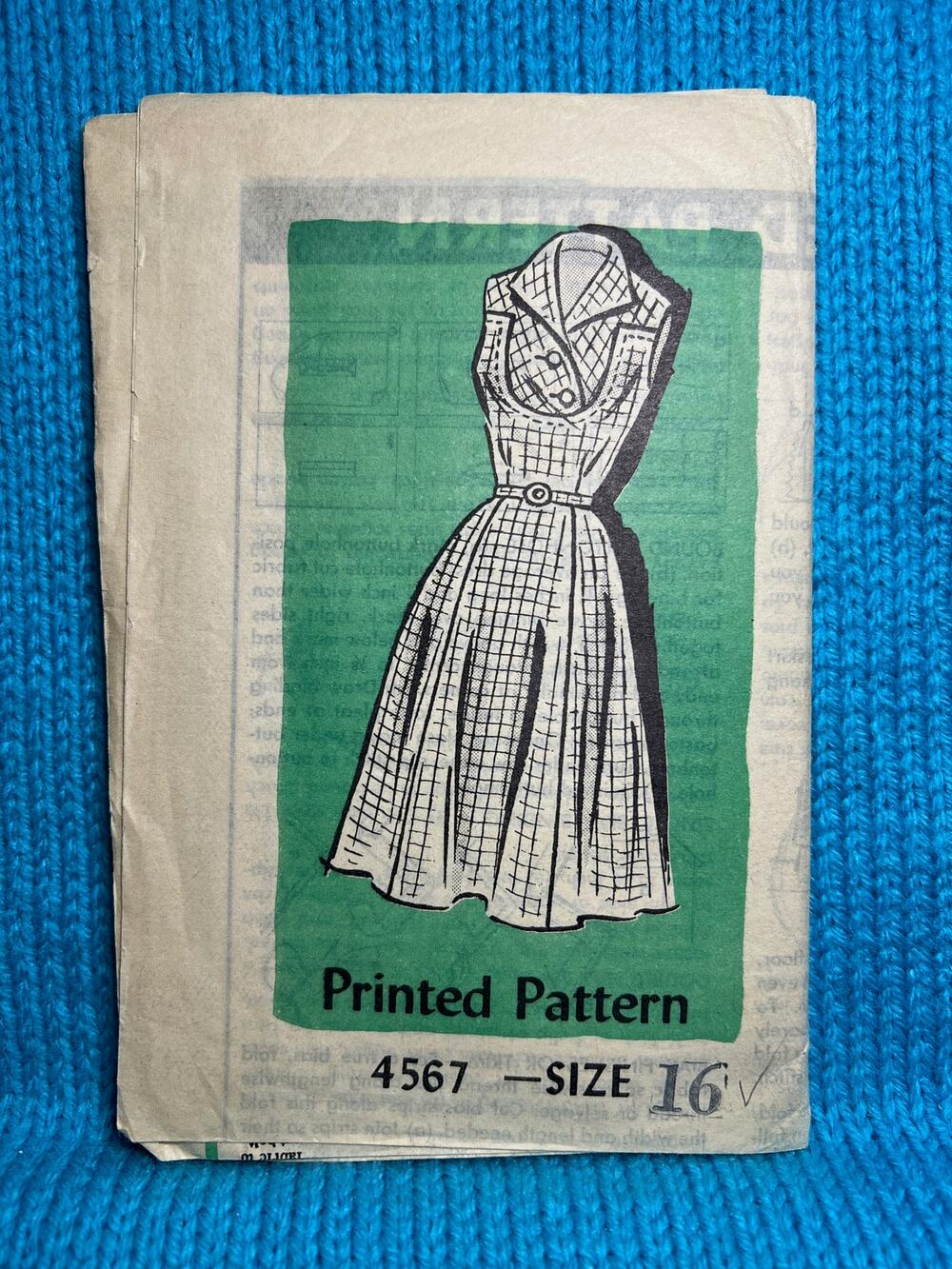 Sewing pattern 4567 shirt dress fit and flare 1950s size 16